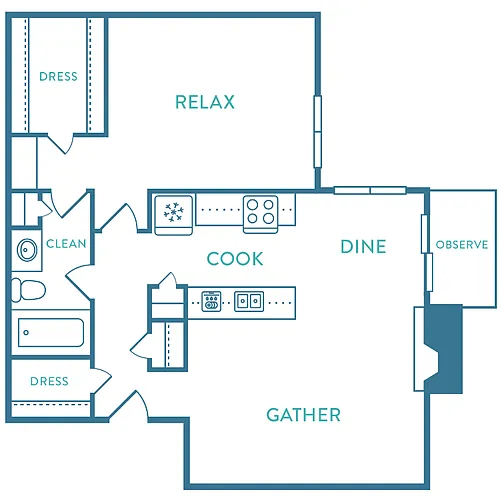 Floor plan 1 Bed 1 Bath B