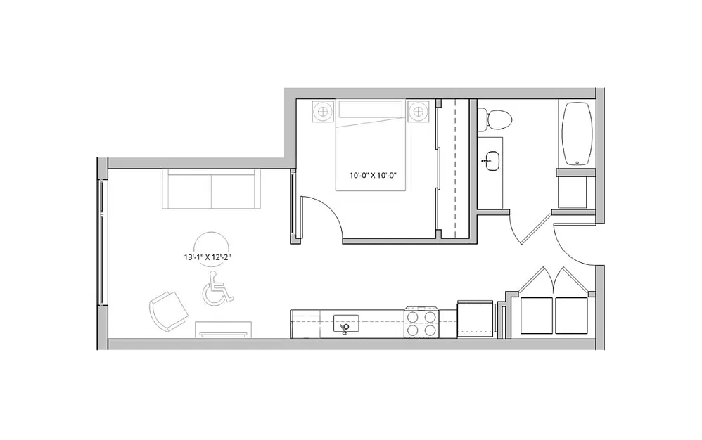Floor plan Open 1x1 - B3 (ADA)