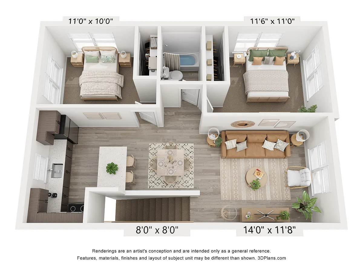 Floor plan 3 Bedroom 2 Bath Townhome w/ Attached Garage