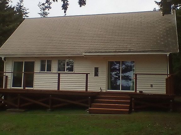 Deck overlooking lake.