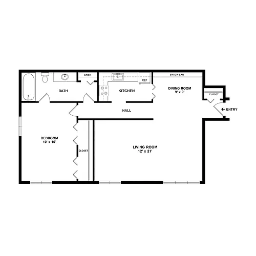 Floor plan Dogwood - 1-Bedroom, 1-Bathroom