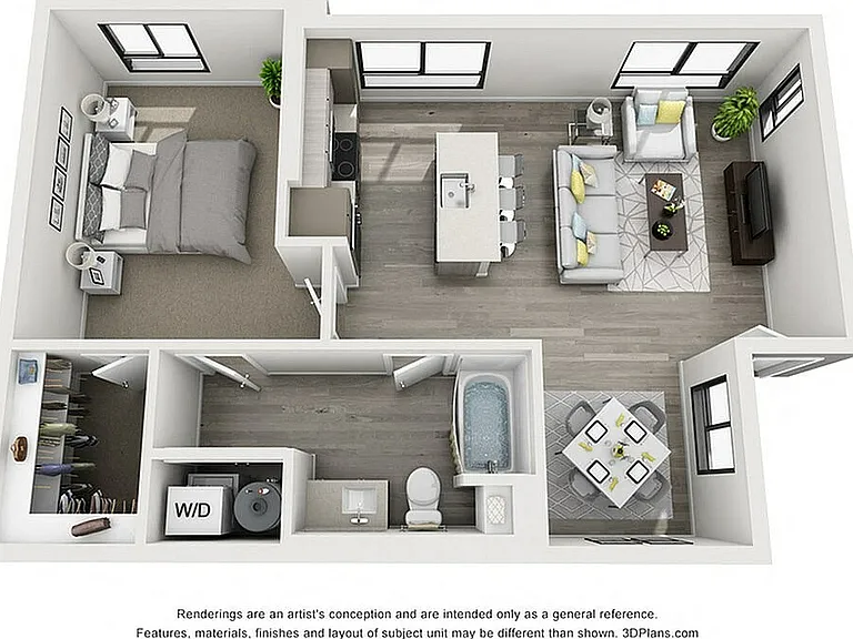 The Aviary Apartments 1x1 Carriage 3D Floor Plan (1)