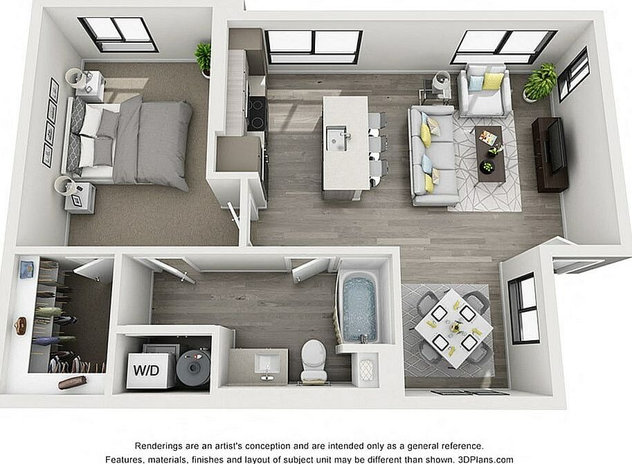The Aviary Apartments 1x1 Carriage 3D Floor Plan (1)