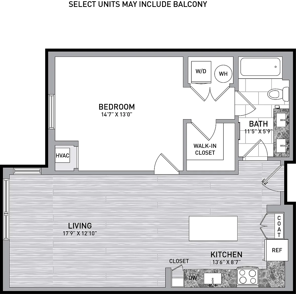 Floor plan 1 Bed 1 Bath-A2