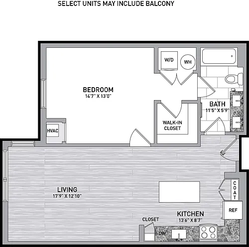 Floor plan 1 Bed 1 Bath-A2