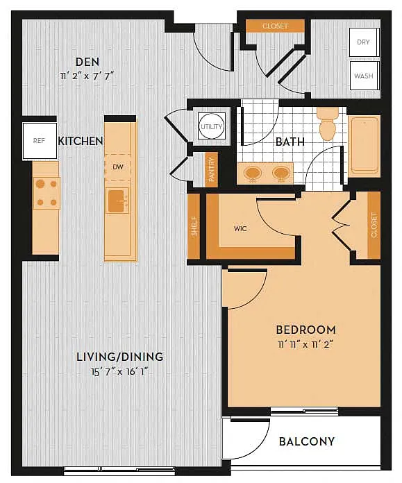 Floor plan AD5 - One Bedroom w/ Den