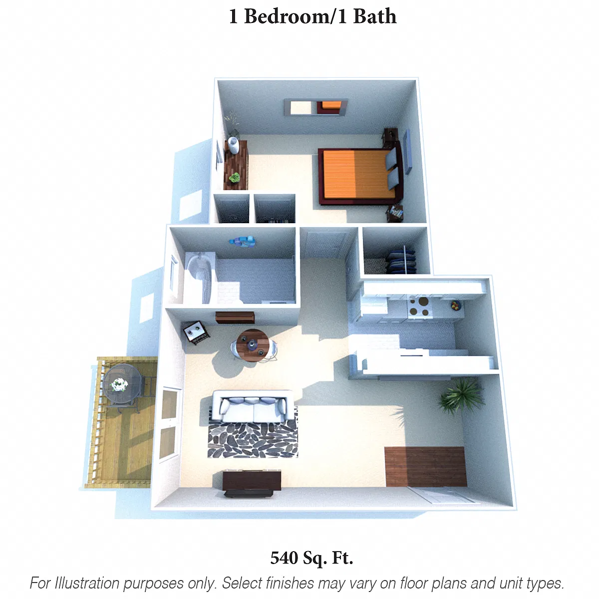 Floor plan 1 Bedroom 1 Bath - 540SqFt