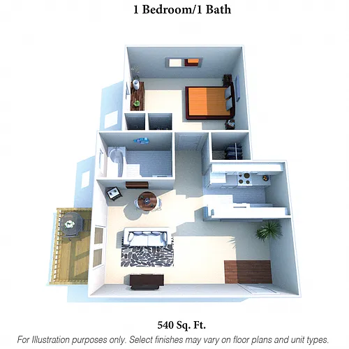 Floor plan 1 Bedroom 1 Bath - 540SqFt