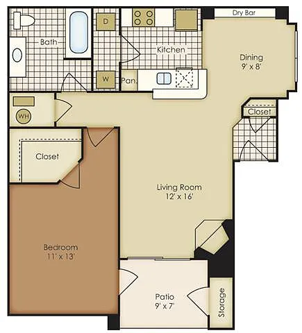 Floor plan One Bedroom 4A1B