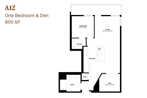Floor plan One Bedroom & Den A12