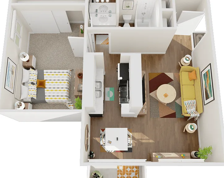 1 Bed 1 Bath Floorplan Diagram