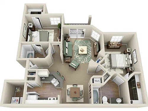 Floor plan 2 Bed 2 Bath - Barcelona (1091 sq ft)