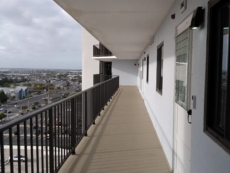 Looking towards the elevators on the front walkway