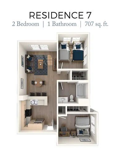 Floor plan 2BD, 1BTH J