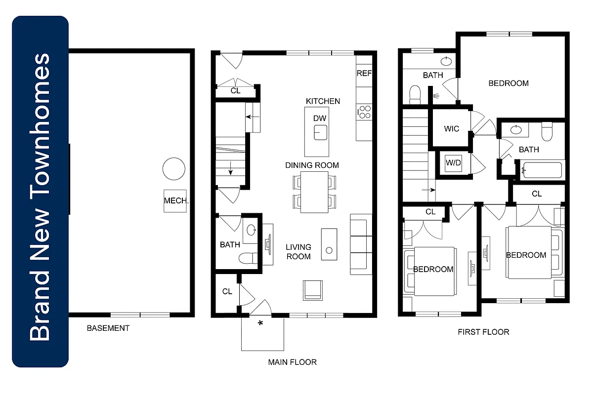 Floor plan 3BD x 2.5BA Brand New Townhome