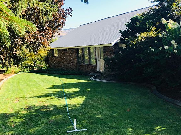 Small back yard between road and house. Shaded most of the day by large trees.