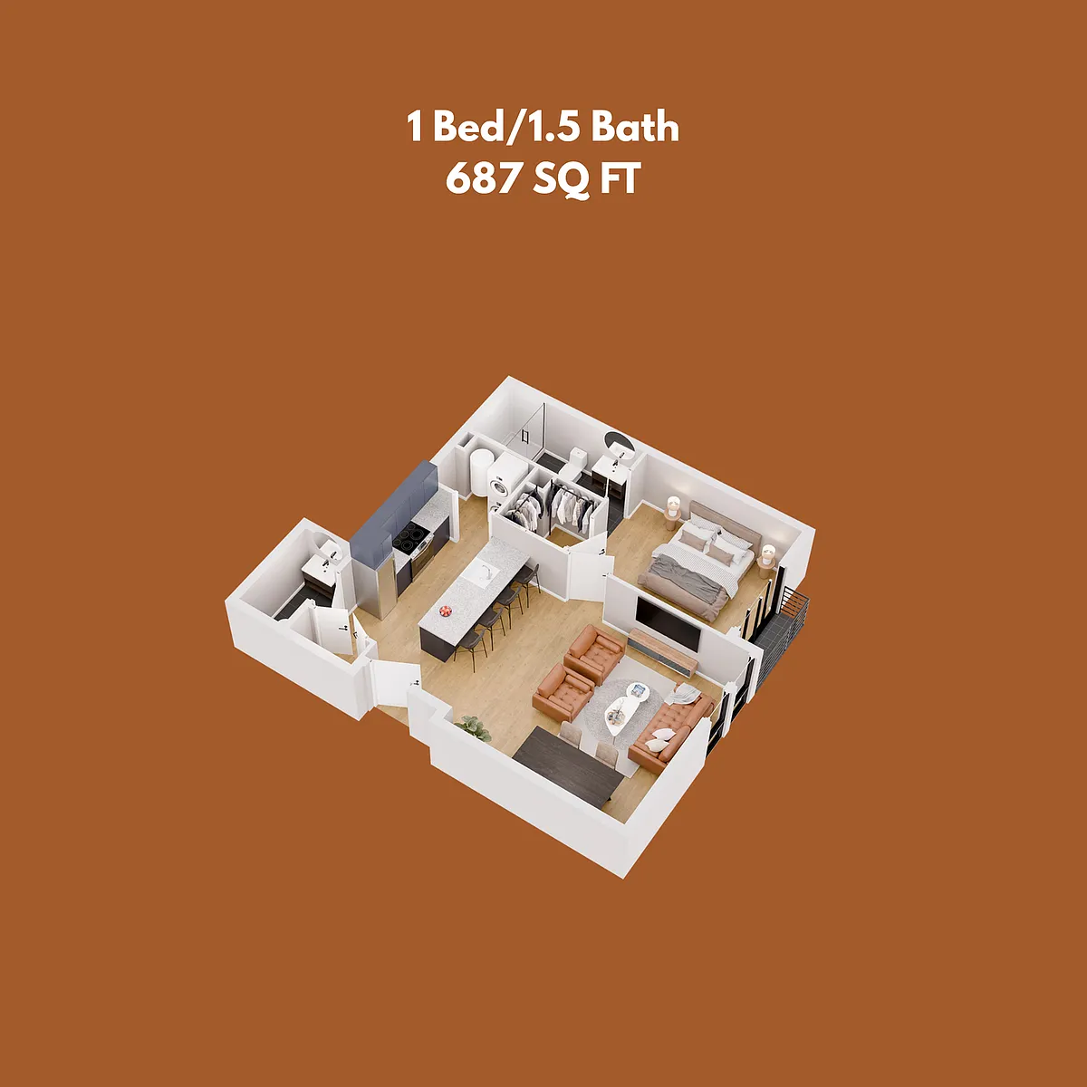 Floor plan 1 bed 1.5 bath
