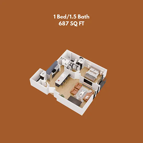 Floor plan 1 bed 1.5 bath
