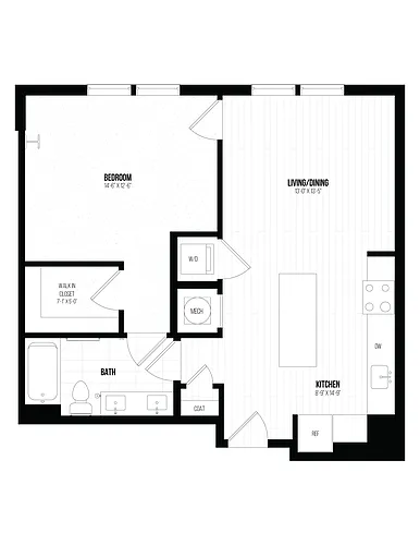 Floor plan 1 Bed/1 Bath- 1C