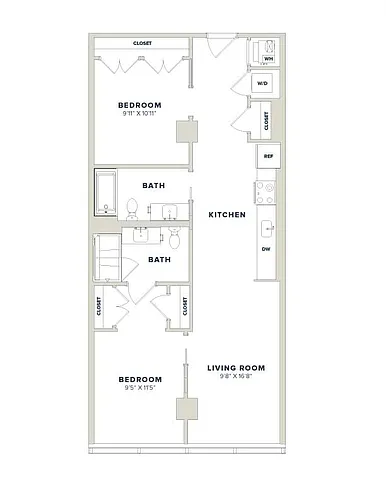 Floor plan 2 Bed-2 Bath- 2A Luminary