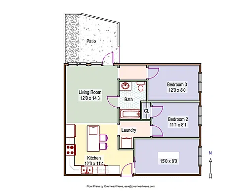 Floor plan 2 Bed 1 Bath + Den