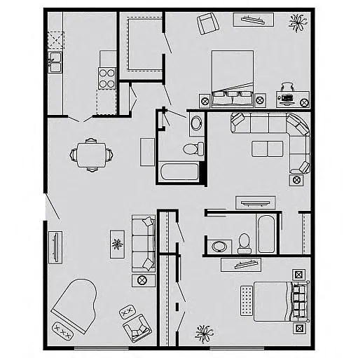 Floor plan 3 Bed, 2 Bath