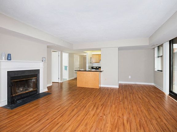 Two-bedroom apartment living area with fireplace