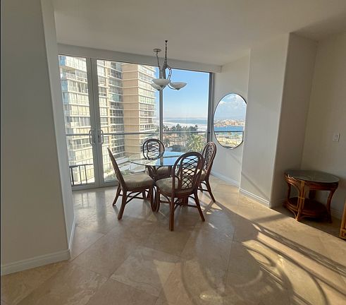 Dining area with views of ocean.