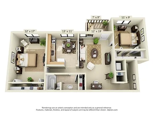 Floor plan Two Bedroom One Bath
