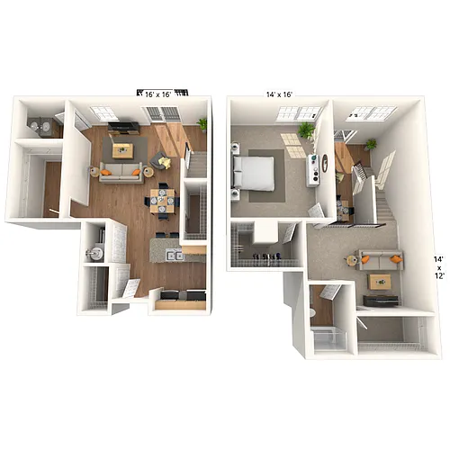 Floor plan Dual Level 1x1.5 780-1046 SF
