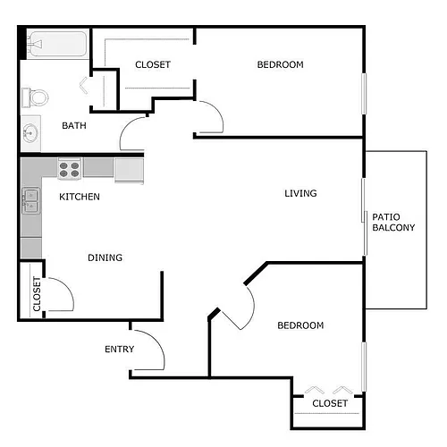 Floor plan 2 Bedroom 1 Bathroom