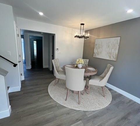 Dining area with chandelier