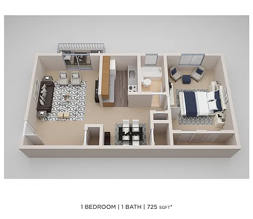 Floor plan One Bedroom - 725 sqft