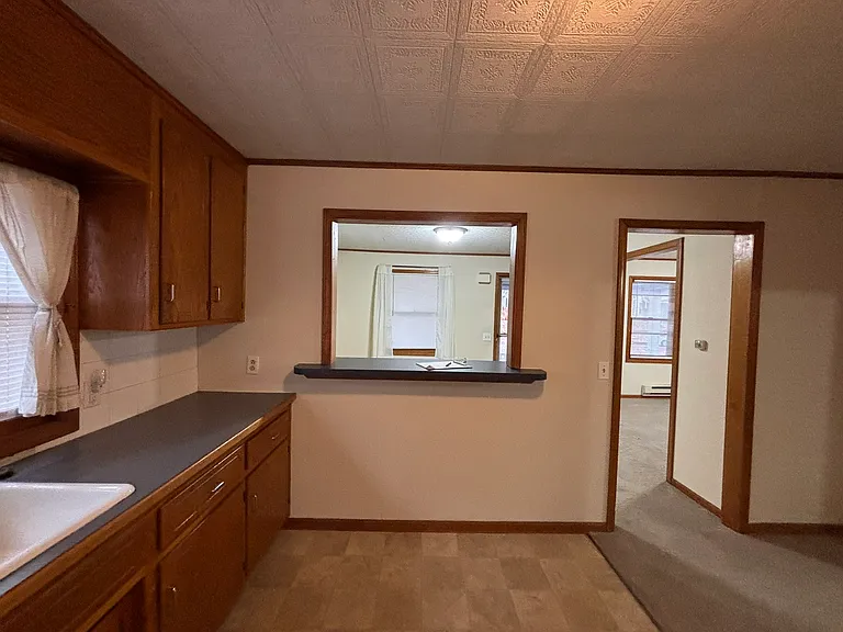 Kitchen view into living room