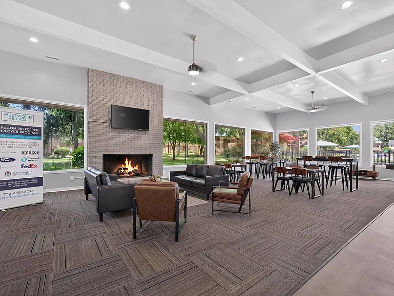 Updated and spacious resident clubhouse at Westwood Village Apartments in Westland, MI.