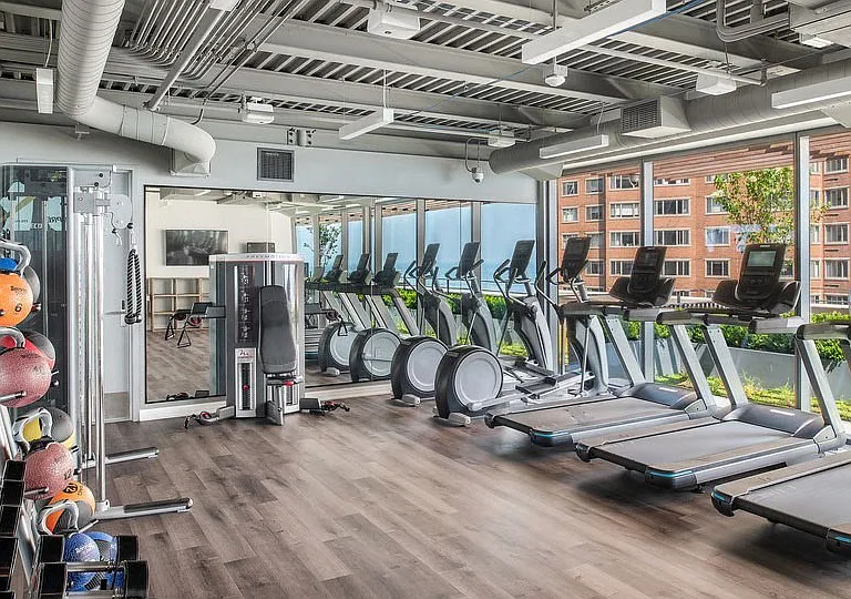 Our rooftop fitness center has everything needed to complement your strength or cardio workout routine.