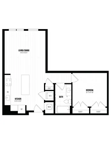 Floor plan 1 Bed/1 Bath Jr -1BJ G