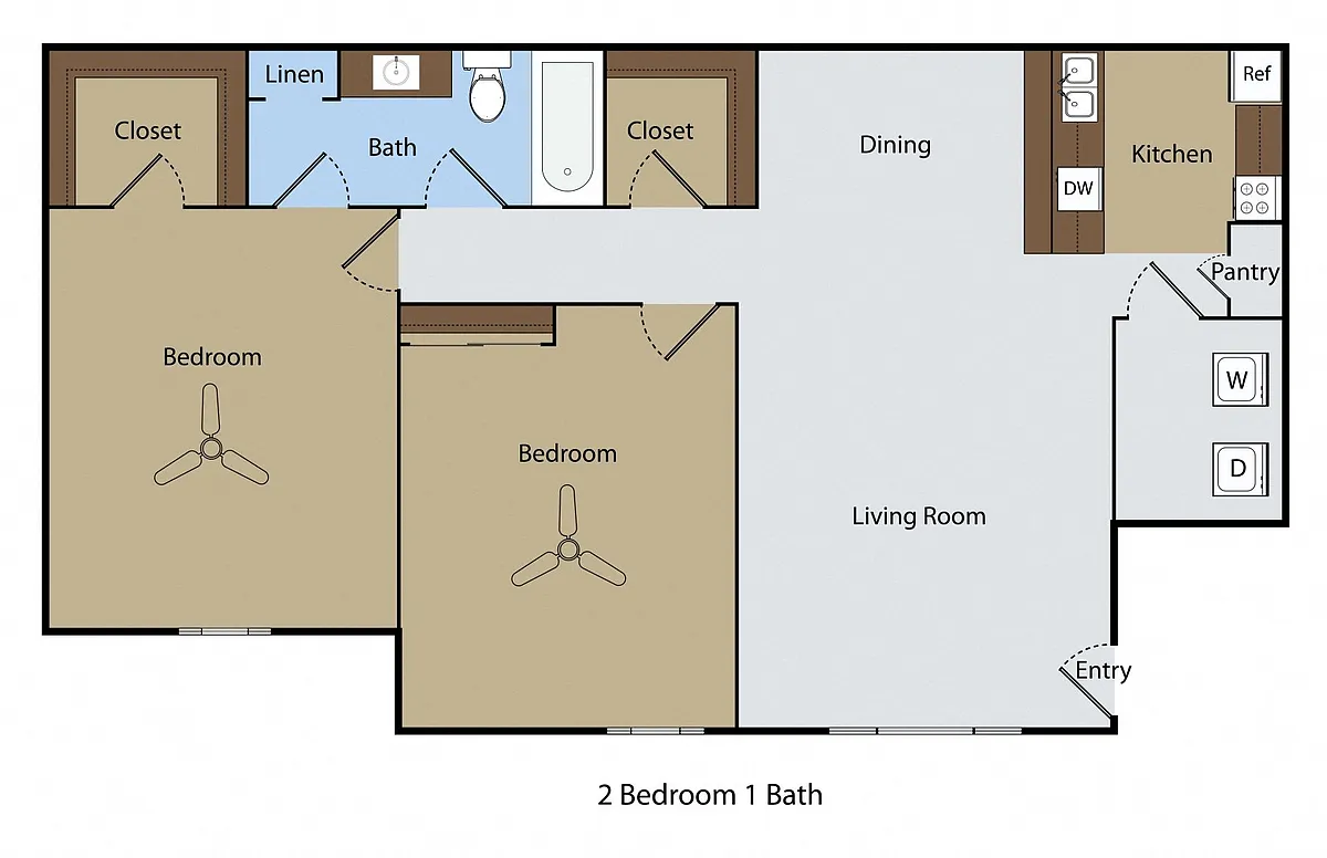 Floor plan 2 BR 1 BA