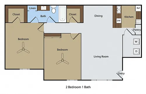 Floor plan 2 BR 1 BA