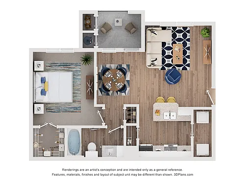 Floor plan One Bedroom - Brazos (Income-Restricted)