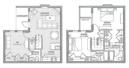 Floor plan Serenity - 2 Bedroom with Den Townhome