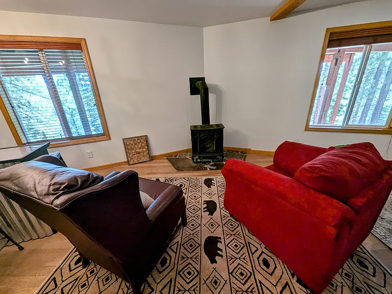 Basement seating with gas fireplace
