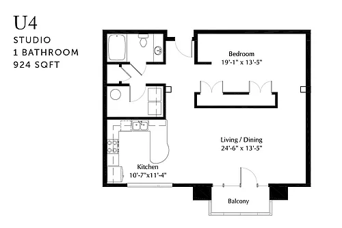 Floor plan U4 Urban One Bedroom Renovated