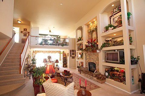 2 Story Family or Living Room with Stone fireplace