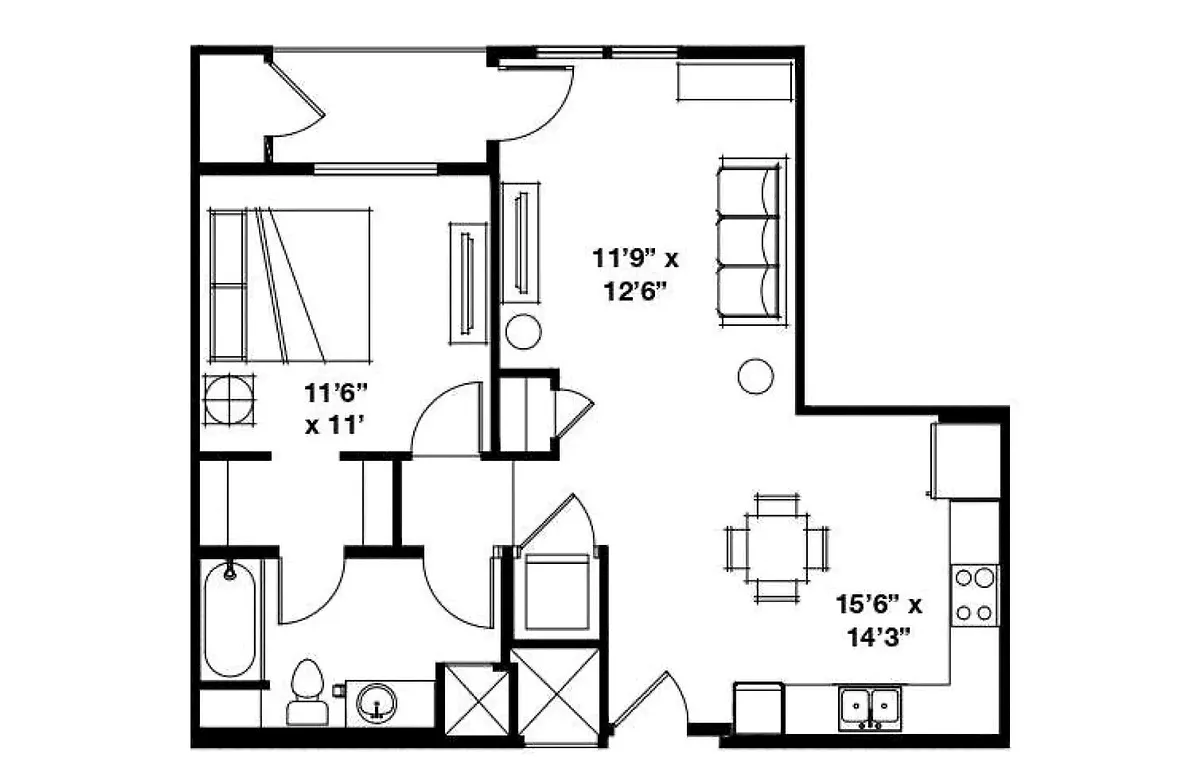 Floor plan 1X1 B