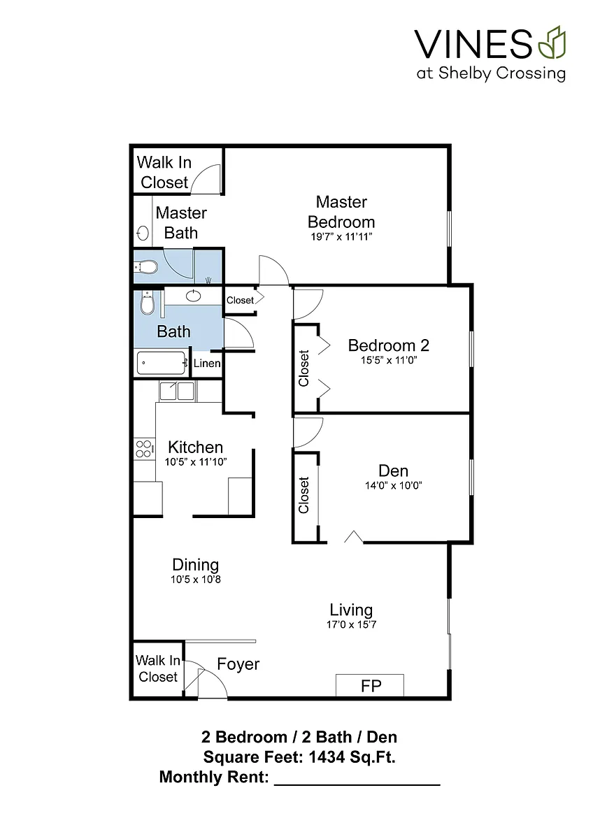 Floor plan 2 x 2 with Den
