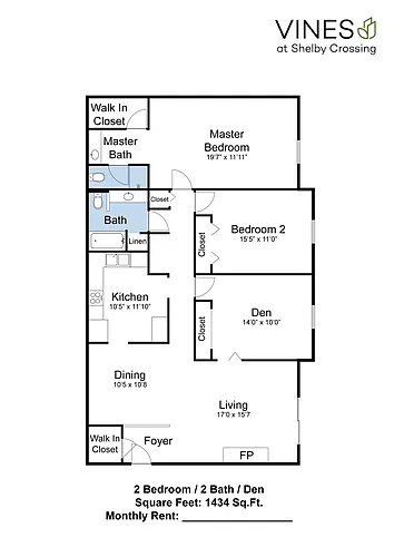 Floor plan 2 x 2 with Den
