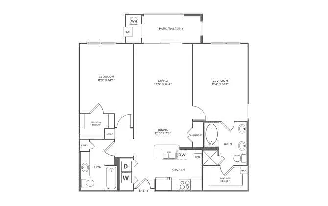 Floor plan 2 Bed/2 Bath-B1