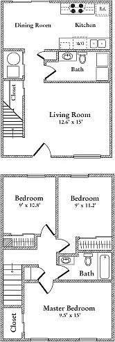 Floor plan 3 Bedrooms 1.5 Bathroom