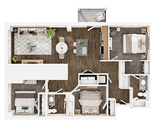 Floor plan Three Bed/Two Bath | 50% AMI
